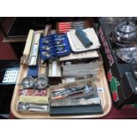 A Quantity of Cased Cutlery, pewter salts, etc:- One Tray