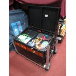 A Telescopic Rod Stand, a Fox Match fishing chest with contents, two folding chairs, and a Leeda