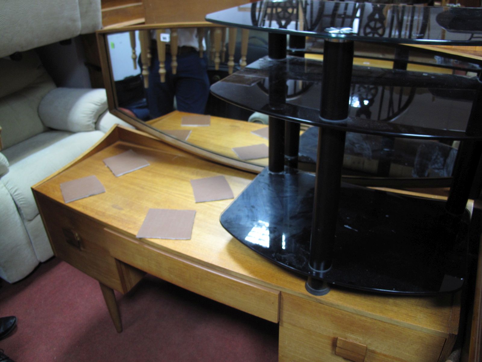 A Circa 1970's G-Plan Teak Dressing Table, single central drawer flanked by twin drawers, turned