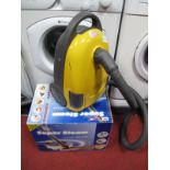 A Daewoo 1300W Vacuum Cleaner, an Earlex Super Steam cleaning kit (boxed), a floor standing lamp and