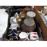 Two Stoneware Lamps, Royal Kent tea service, teapots, etc:- One Box