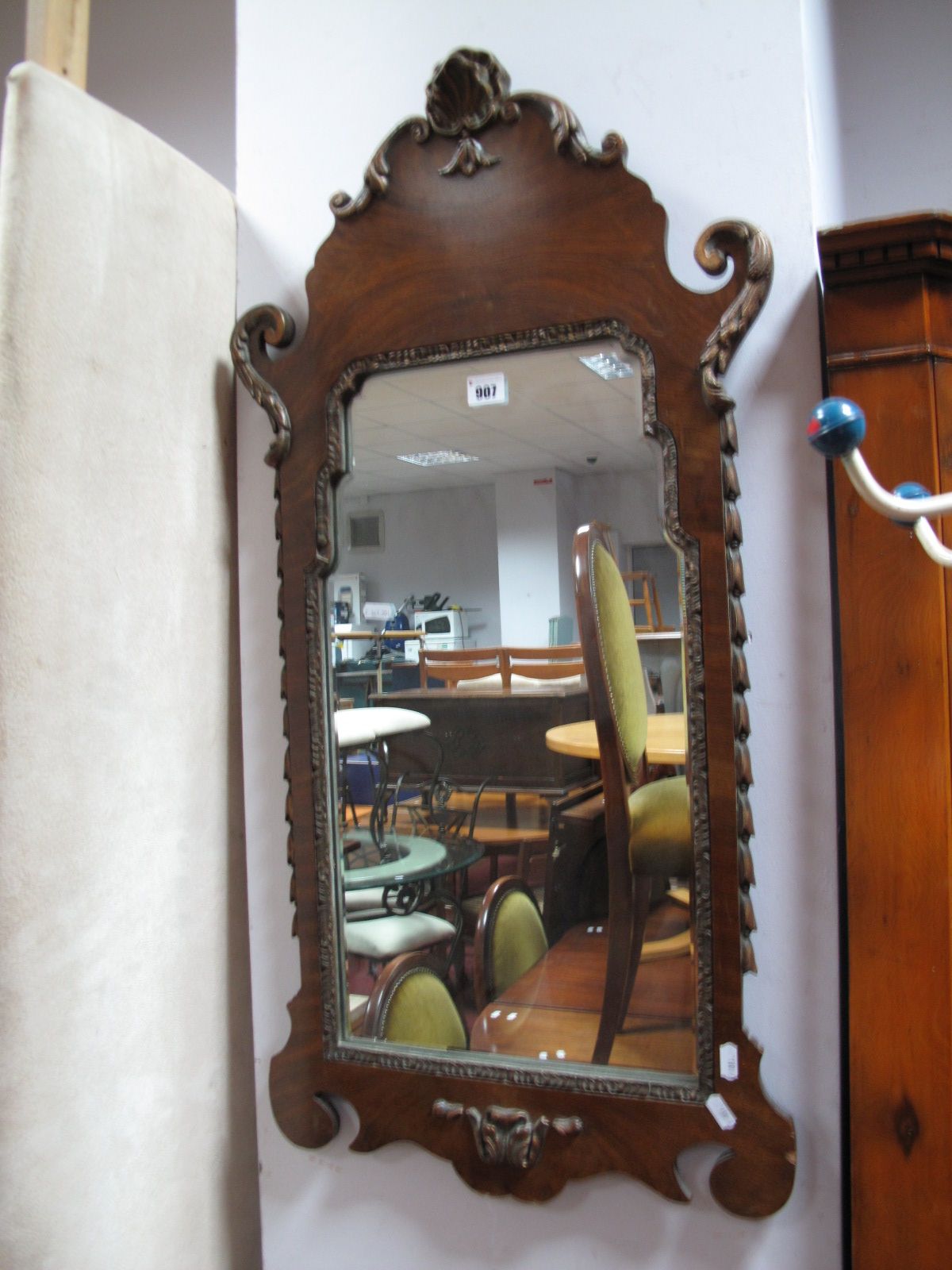 Queen Anne Style Walnut and Gilt Framed Wall Mirror, with steel cresting.