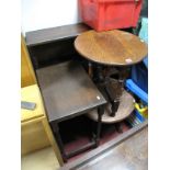 An Oak Circular Topped Folding Occasional Table, a further oak occasional table, a hammered copper