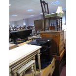 A Reproduction Yew Two Drawer Filing Cabinet, queen gilt tooled scriver, a three heights black glass