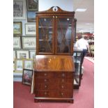 A Mahogany Bureau Bookcase, broken swan neck pediment, astragal glazed doors over fall front with