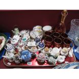 A Murano Ruby Glass Carafe and Six Matching Tumblers, with gilt decoration, four cabinet cups and