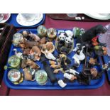 Six Beatrix Potter Waterballs, together with model dogs, panda's farmyard animals, bird life etc