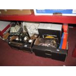 Clamps, plane, set square, magazine box, Agfa autofocus, storage box, brass effect table lamps,