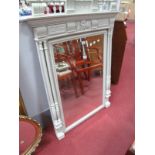 An Early XX Century White Painted French Over Mantel Mirror, having stepped pediment over applied