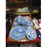 Wedgwood Pal Blue Jasper Ware, vases, pin trays, commonwealth plate, etc. :- One Tray