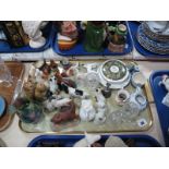 Beswick Spaniel and Wren, other ceramic animals, Doulton mini character jug, etc:- One tray