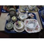 Royal Crown Derby "Derby Roses" dish, Wedgwood Jasper ware clock, trinket box, etc. :- One Tray