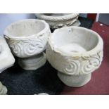 A Pair of Concrete Pedestal Planters, with moulded foliate decoration.