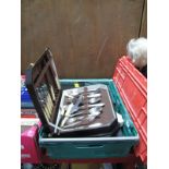 Cased and Loose Electroplated and Stainless Steel Cutlery, some contained within an oak canteen,