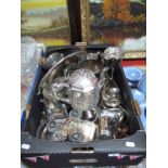 An Electroplated Pedestal Dish, pierced border with swing handle, Victorian teapots, epergnes, hotel