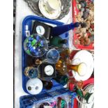 Coloured and Studio Glassware, painting on glass, etc. :- One Tray