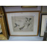 G. Vernon Stokes Limited Edition Etching 73 or 75 "Lapwings", 30 x 39cms.