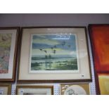 Peter Scott Colour Print "Geese in Flight", published by Arthur Ackermann, graphite signed lower