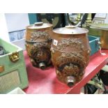 A Pair of XIX Century Stoneware Spirit Barrels, whisky and gin decorated with a coat of arms and