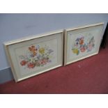 C. Stewart Pair of Graphite Signed Floral Prints.