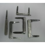 Four Two-Blade Folding Pocket Knives, two with hallmarked silver scales; together with a single