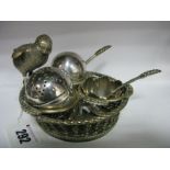 A Novelty Mappin & Webb Plated Cruet Set, as a hatched chick in basket, complete with spoons.