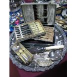 Plated Tray, with scroll border on three feet (one damaged, Alpin, Gilpin, Majestic cased cutlery,