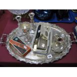 A Hallmarked Silver Cigarette Case, a hallmarked silver meat skewer paper knife, sauce boat on