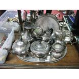 Assorted Plated Tea Ware, including a circular and an oval tray:- One Box
