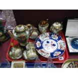 A Japanese Six Setting Coffee Set, floral and gilt decorated; together with two hand painted