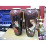 A Pair of Late XIX Century Early XX Century German Portrait Vases of a Bearded Man Smoking a Pipe