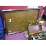 An Edwardian Oak Butlers Tray, rectangular form, moulded raised edge with twin brass carrying