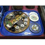 Chinoiserie Decorated Pen Box, circa 1900 glass inkwells, mineral ashtrays, 1920's nursery box:- One