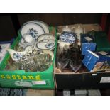 Myott Earthenware Tea and Dinnerware's, wines, hors d'oeuvre dish, teapots, etc:- Two Boxes