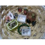 Assorted Dress Rings, including stamped "Silver", two glass salts, earrings, etc.