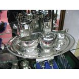 A Plated Four Piece Teaset, together with similar caddy and an oval tray.