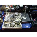 Loose and Cased Electroplated Cutlery, napkin rings, castor, etc:- One Tray