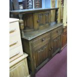 Oak Buffet Sideboard, with linen fold decoration to upper and lower doors.