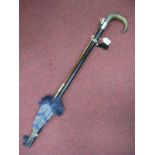 A Circa 1900 Ebonised Walking Stick, horn handle with silver hallmarked collar, and a Victorian