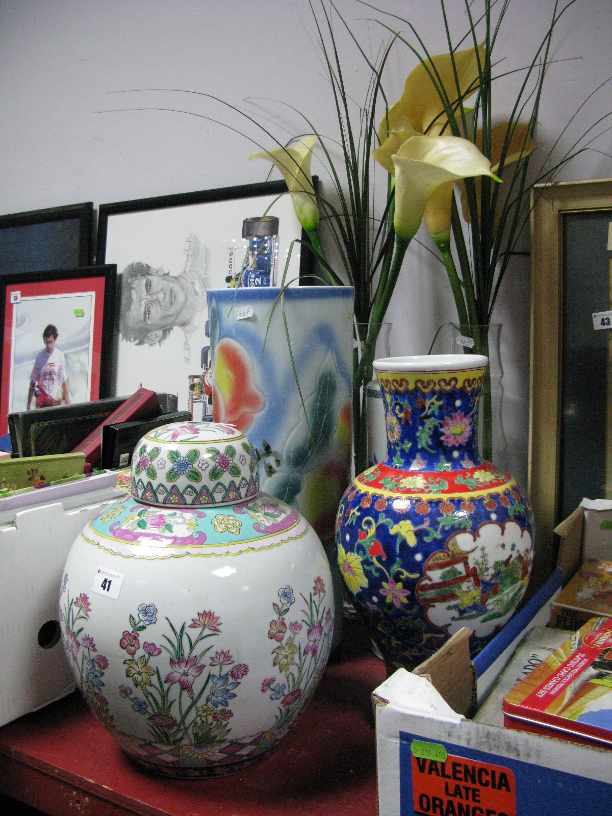 A XX Century Chinese Ginger Jar and Cover, stylised decoration in coloured enamels (drilled for a