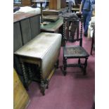 Oak Drop Leaf Dining Table, barley twist legs. A Jacobean style oak hall chair.