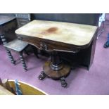A William IV Mahogany Fold Over Tea Table, rectangular top, rounded ends, shaped apron piece, over