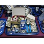 Assorted Costume Jewellery, including beads, heart shape locket pendant, rings, earrings, hallmarked