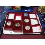 Five Halcyon Days Enamelled Christmas Boxes, 1986-1990, each with certificate and box. (5)