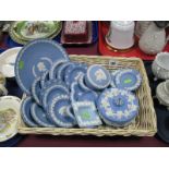 A Collection of Assorted Wedgwood Blue and White Jasperware, in a basket.