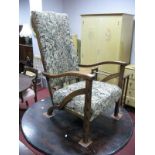 A Circa 1930's Oak Framed Nursing Open Armchair, upholstered.