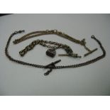 A Fancy Link Watch Chain, suspending T-bar and hardstone inset seal type pendant, named "