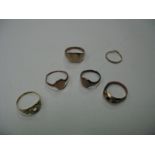 An 18ct Gold Ring, (stones missing), a 9ct gold signet ring, to smaller signet type rings, etc. (6)