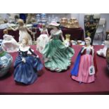 Royal Doulton China Figurines, "Best Wishes" HN3971, "Bess" HN4863, "Fragrance" HN4931. (3)