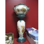 A Late XIX Century Pottery Jardiniere and Stand, printed and gilt dusted decoration of flowers and